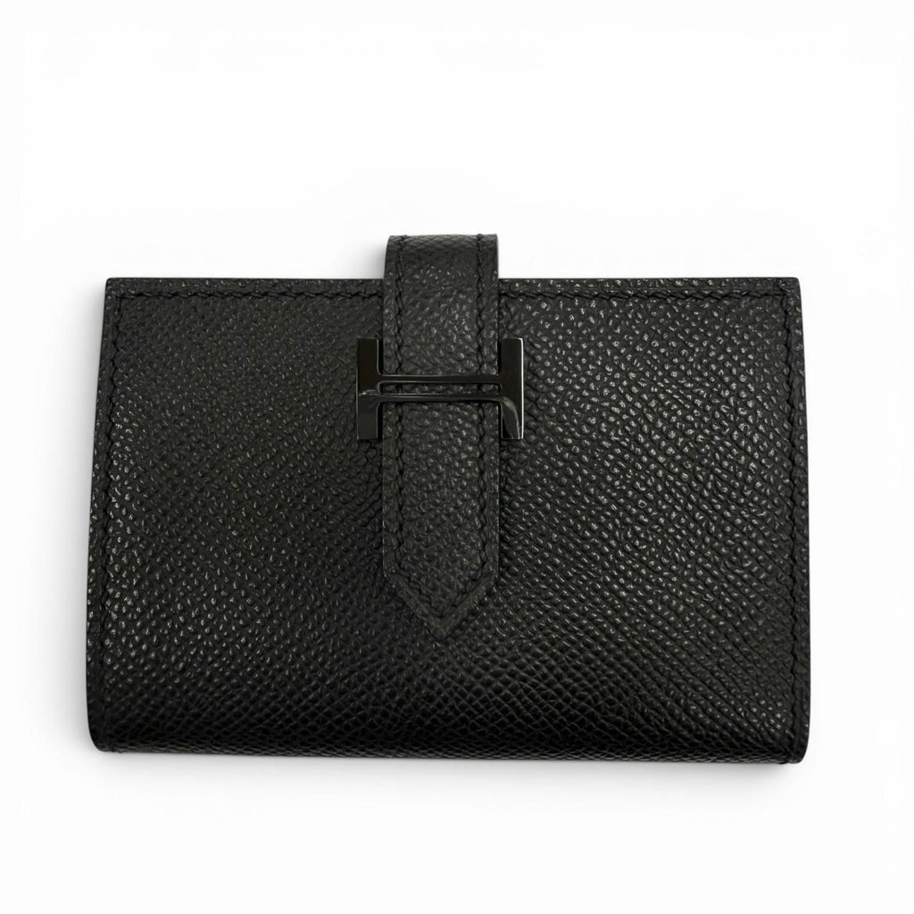 Hermes Bearn Veau Epsom So Black Logo Monochrome Card Case Business Holder