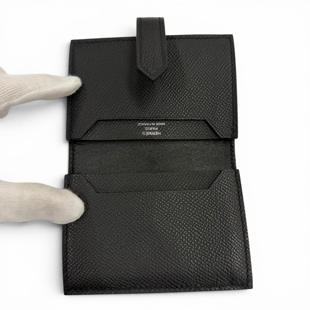 Hermes Bearn Veau Epsom So Black Logo Monochrome Card Case Business Holder — view 4