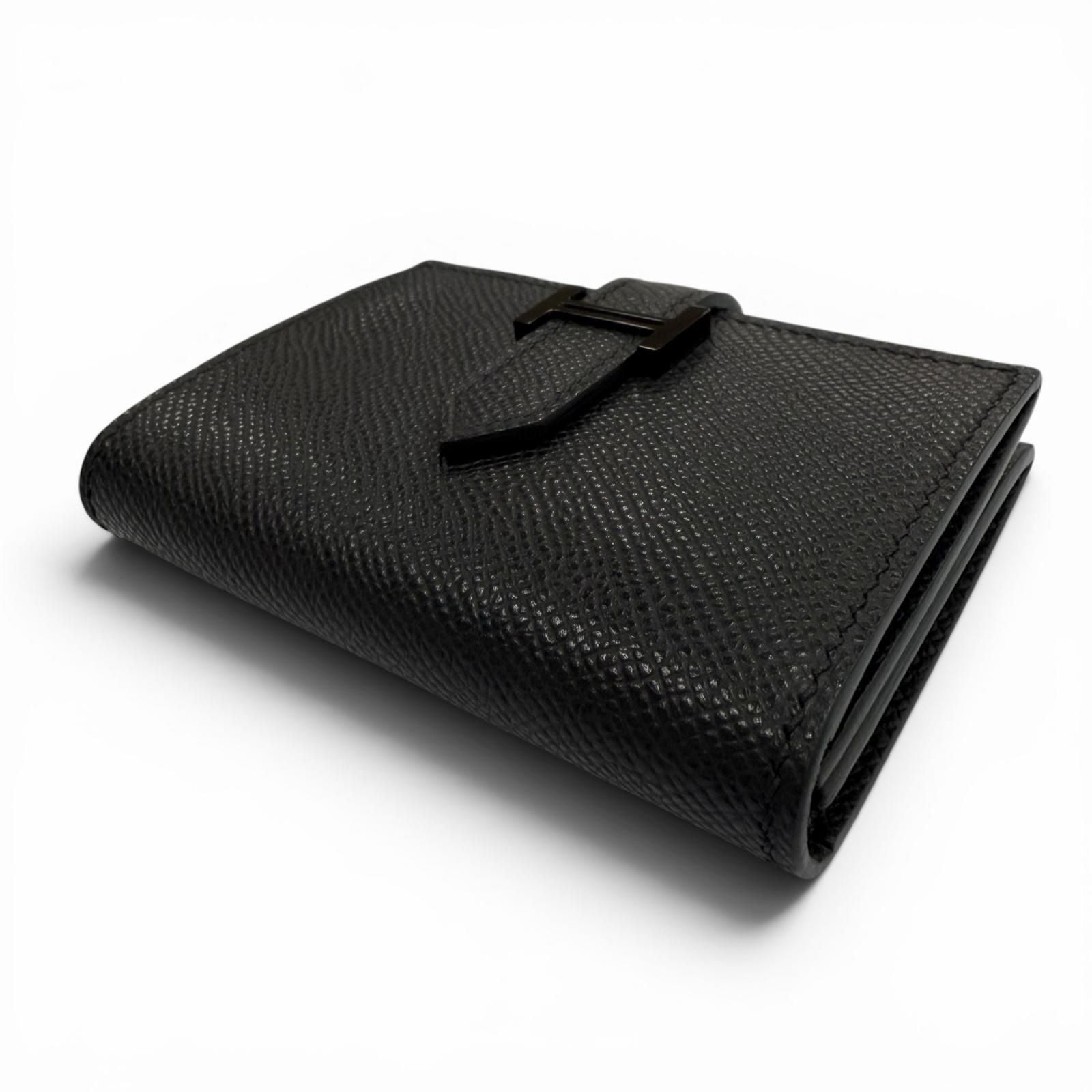 Hermes Bearn Veau Epsom So Black Logo Monochrome Card Case Business Holder — view 3