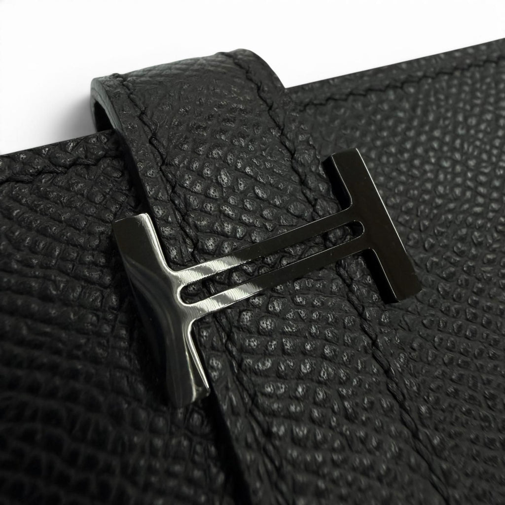 Hermes Bearn Veau Epsom So Black Logo Monochrome Card Case Business Holder — view 6