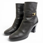 Celine Triomphe Side Zip Leather Ankle Boots Short Black