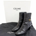 Celine Triomphe Side Zip Leather Ankle Boots Short Black — view 2