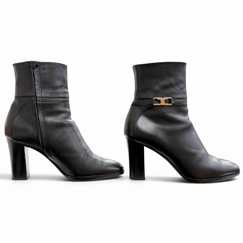 Celine Triomphe Side Zip Leather Ankle Boots Short Black — view 4