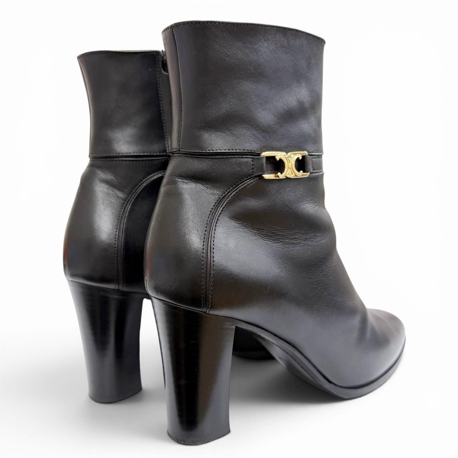 Celine Triomphe Side Zip Leather Ankle Boots Short Black — view 6
