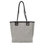 Chanel Deauville Tote PM Raffia Gray Silver Chain — view 2