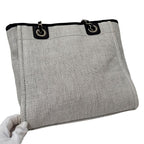 Chanel Deauville Tote PM Raffia Gray Silver Chain — view 9