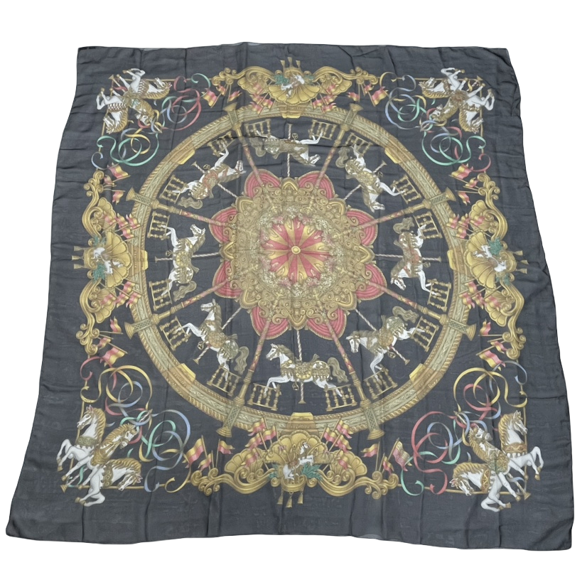 Hermes Carre 140 Large Luna Park Amusement Scarf Silk Black