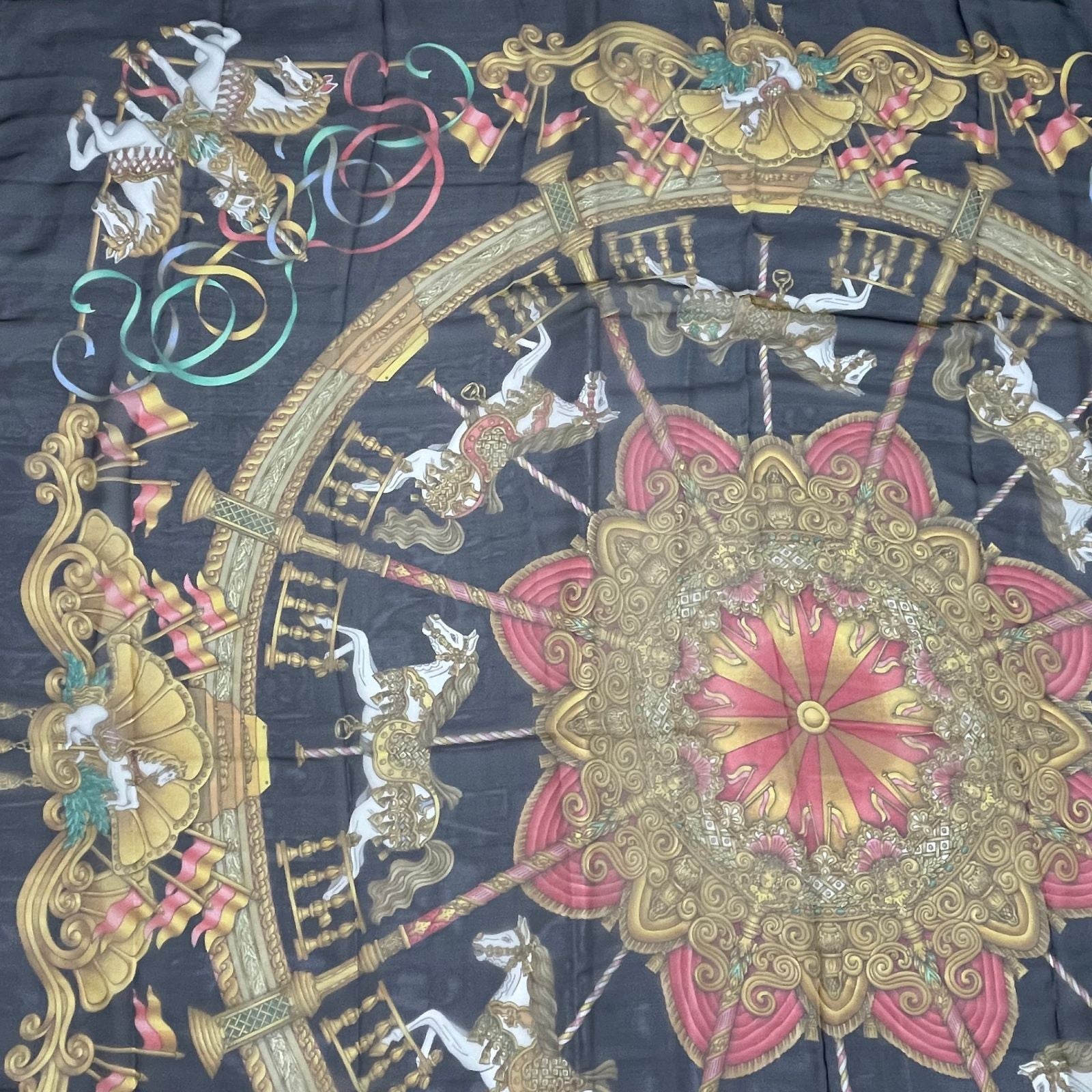 Hermes Carre 140 Large Luna Park Amusement Scarf Silk Black — view 2