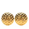 Chanel CC Logo Quilted Round Earrings 23 Gold Plated