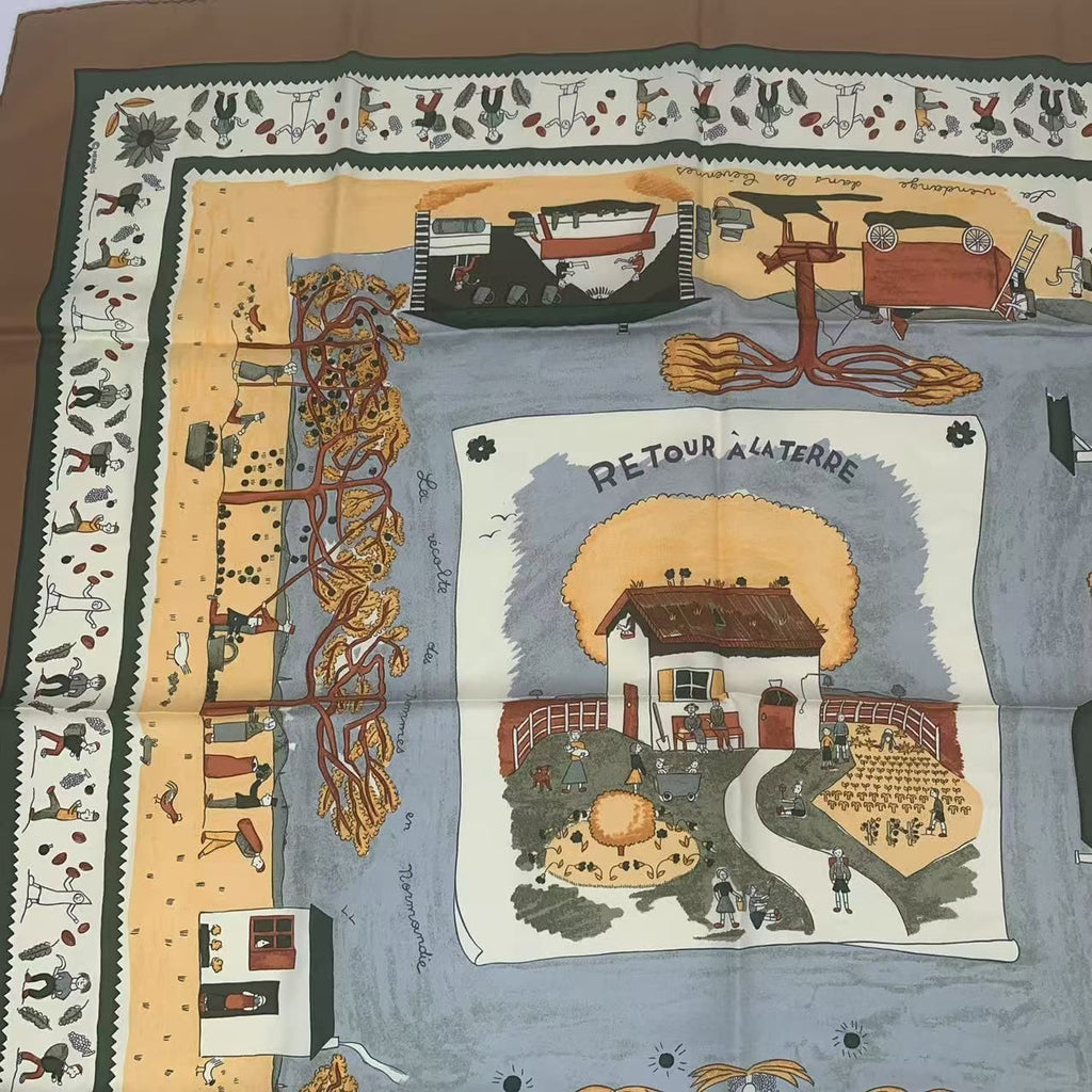 Hermes Carre 90 RE Tour a la Terre Return Silk Scarf Blawan — view 2