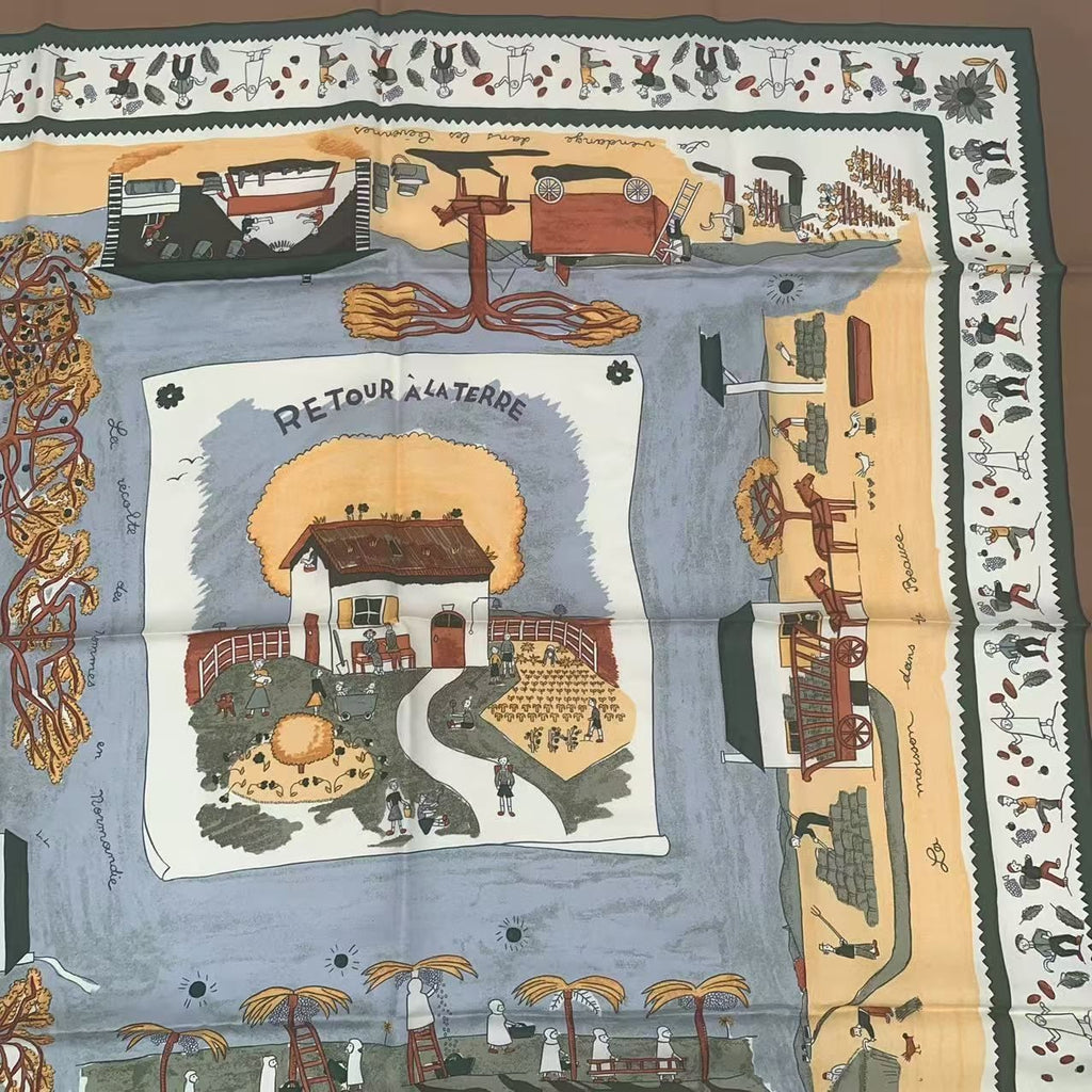 Hermes Carre 90 RE Tour a la Terre Return Silk Scarf Blawan — view 3