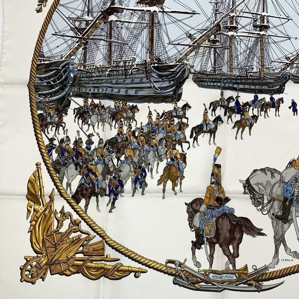 Hermes Carre 90 Marine Et Cavalerie Sea and Cavalry Silk Scarf White — view 3