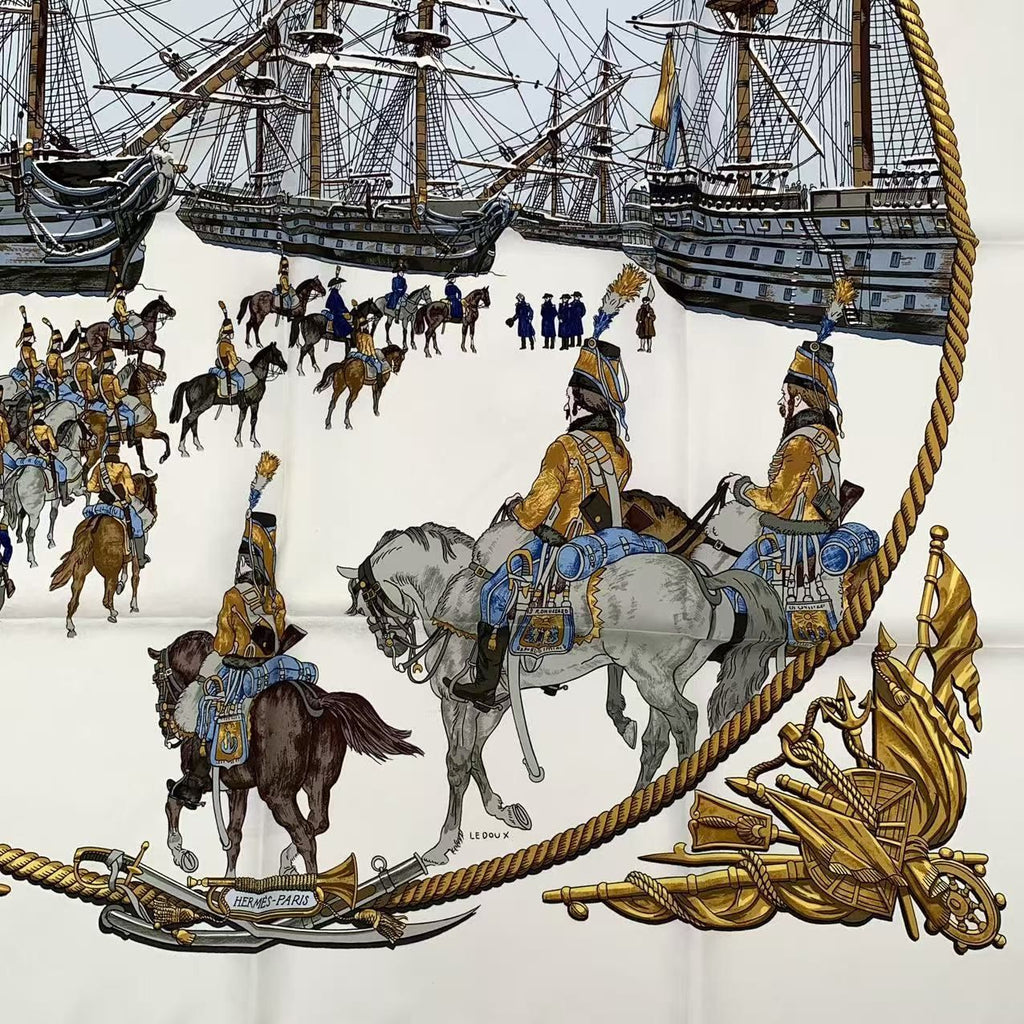 Hermes Carre 90 Marine Et Cavalerie Sea and Cavalry Silk Scarf White — view 4