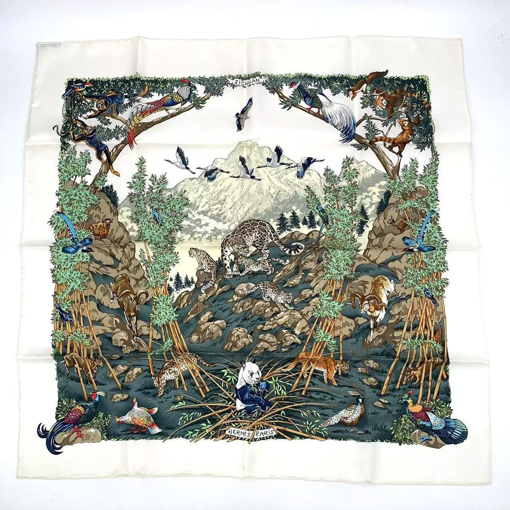 Hermes Carre 90 Sichuan Silk Scarf White