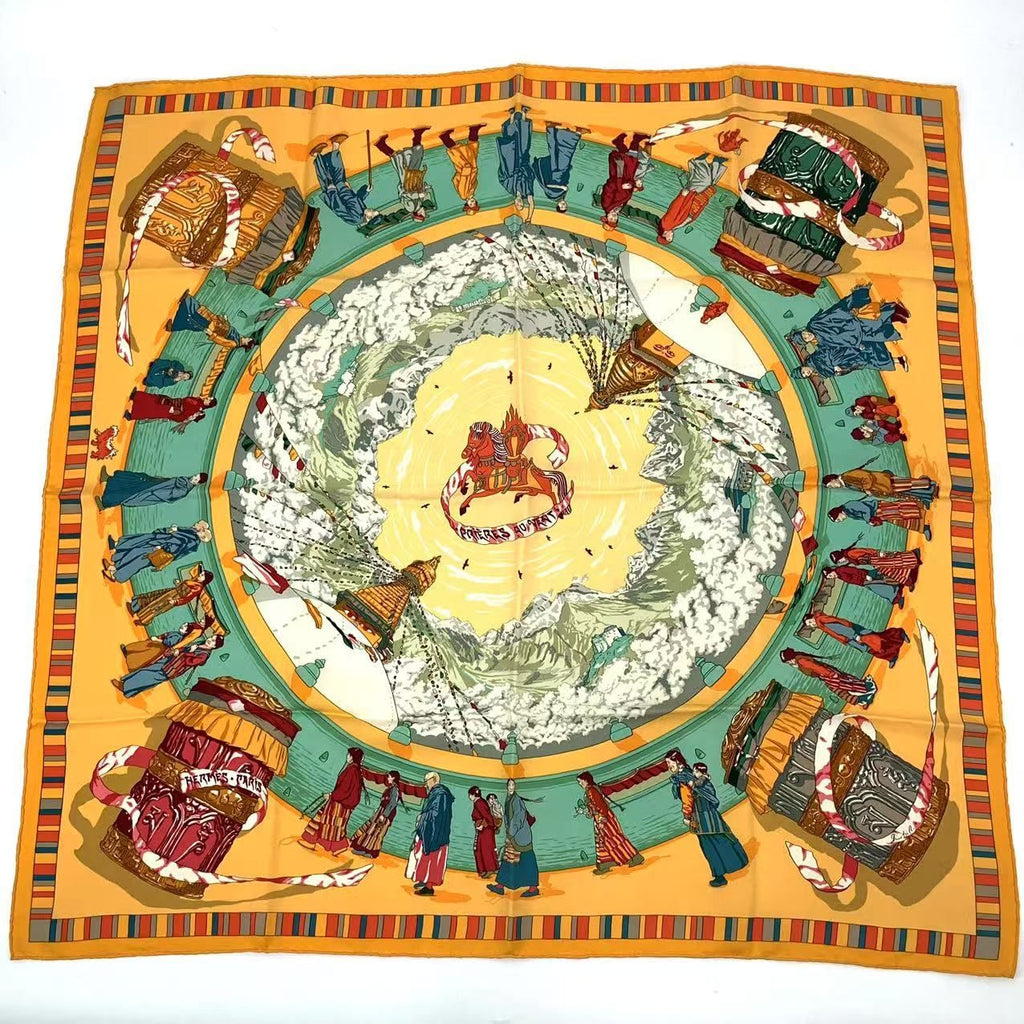 Hermes Carre 90 Scarf Silk Prieres AU Vent Prayer in the Wind Orange