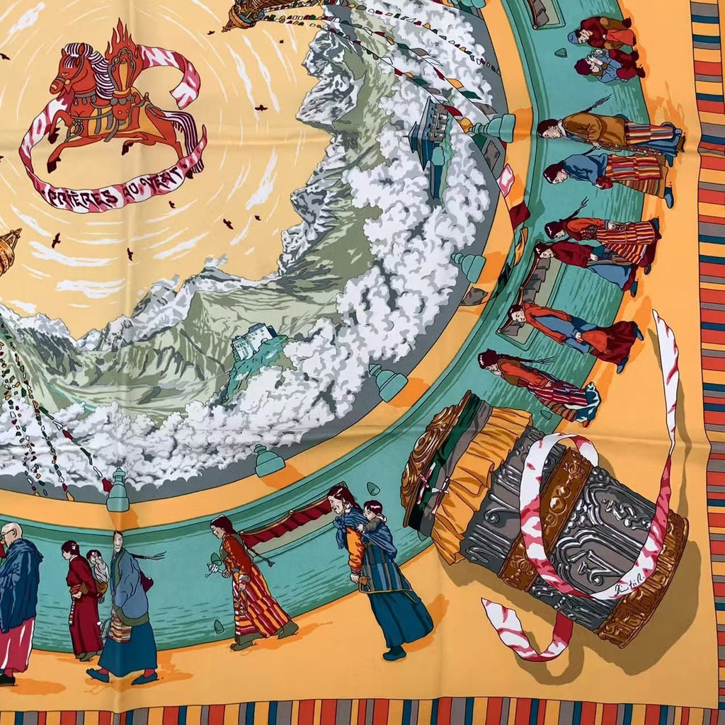 Hermes Carre 90 Scarf Silk Prieres AU Vent Prayer in the Wind Orange — view 5
