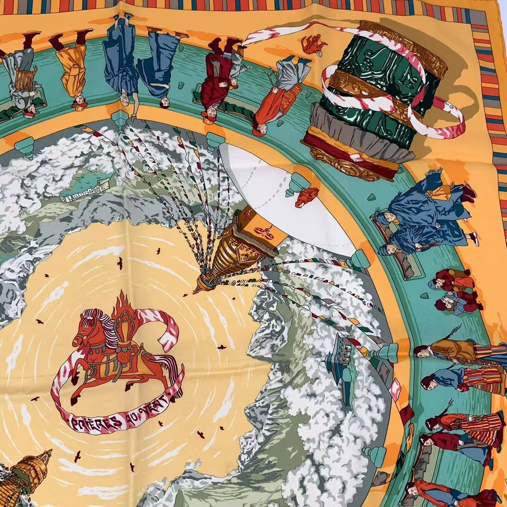 Hermes Carre 90 Scarf Silk Prieres AU Vent Prayer in the Wind Orange — view 3