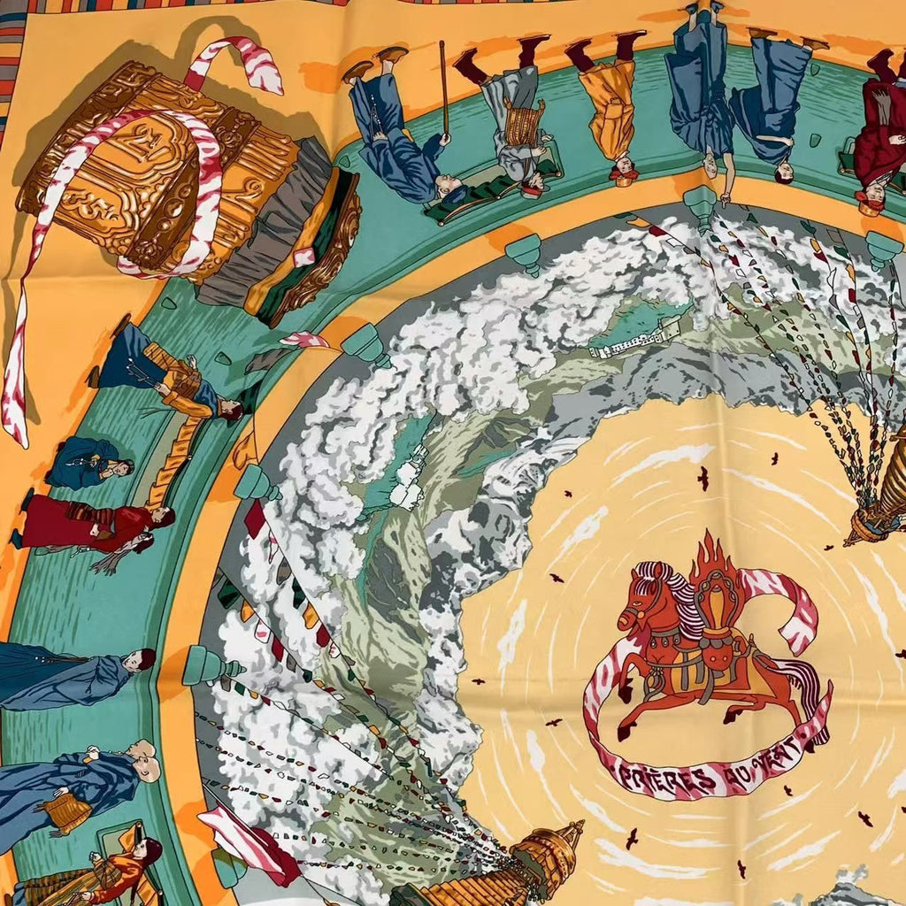 Hermes Carre 90 Scarf Silk Prieres AU Vent Prayer in the Wind Orange — view 2