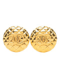 Chanel CC Logo Quilted Round Earrings Gold Plated