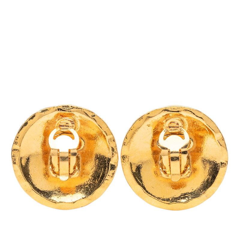 Chanel CC Logo Quilted Round Earrings Gold Plated — view 2
