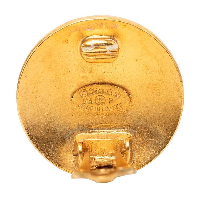 Chanel CC Logo Round Earrings Vintage Gold Black Plated — view 3