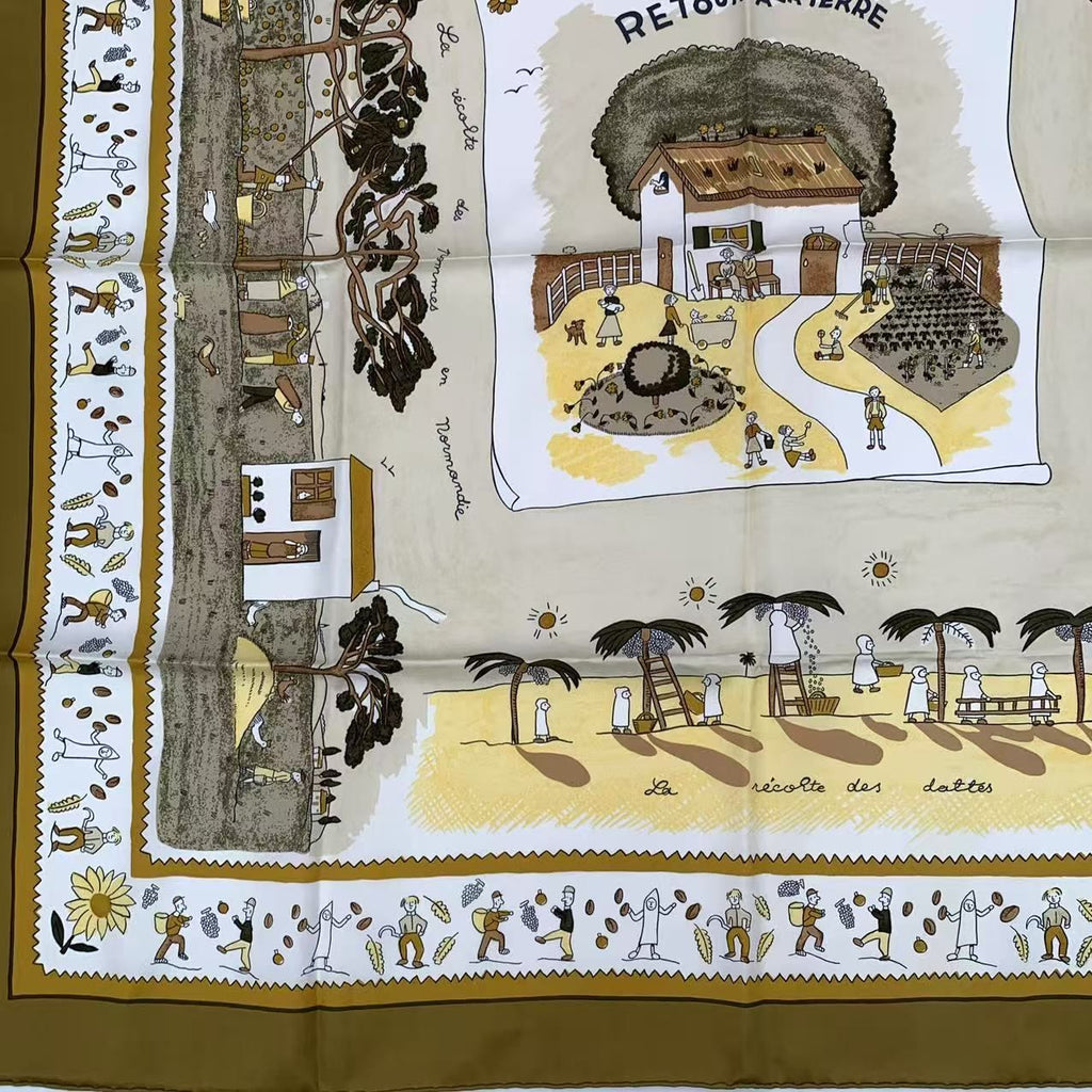 Hermes Carre 90 RE Tour a la Terre Return Silk Scarf Blawan — view 4