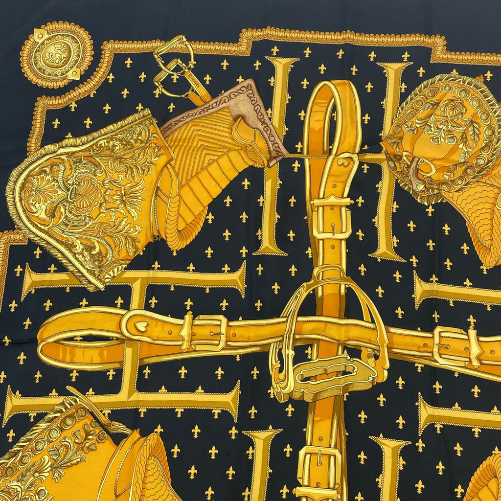 Hermes Carre 90 Selles a Housse Cover Scarf Silk Black — view 2