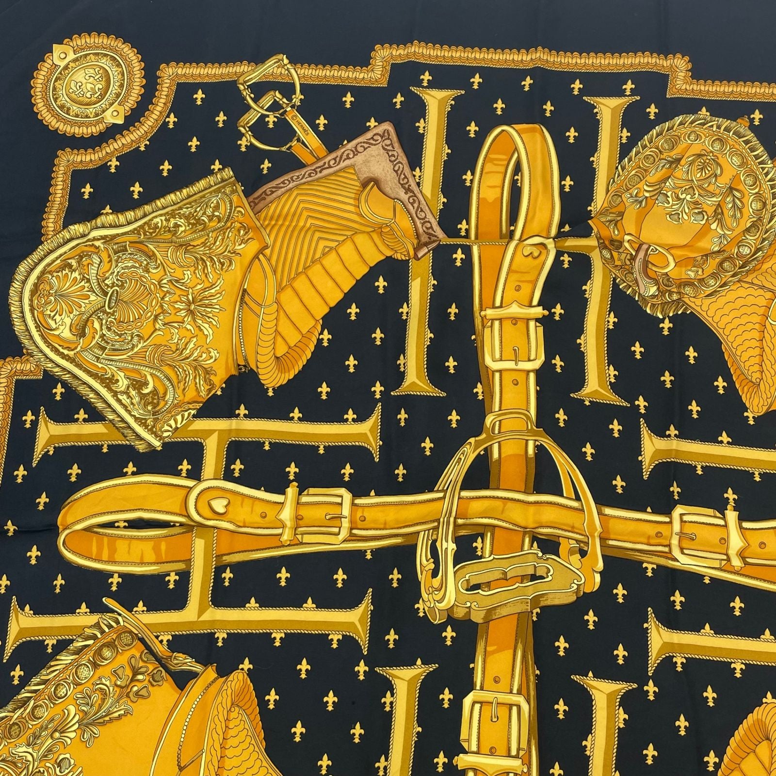 Hermes Carre 90 Selles a Housse Cover Scarf Silk Black — view 2