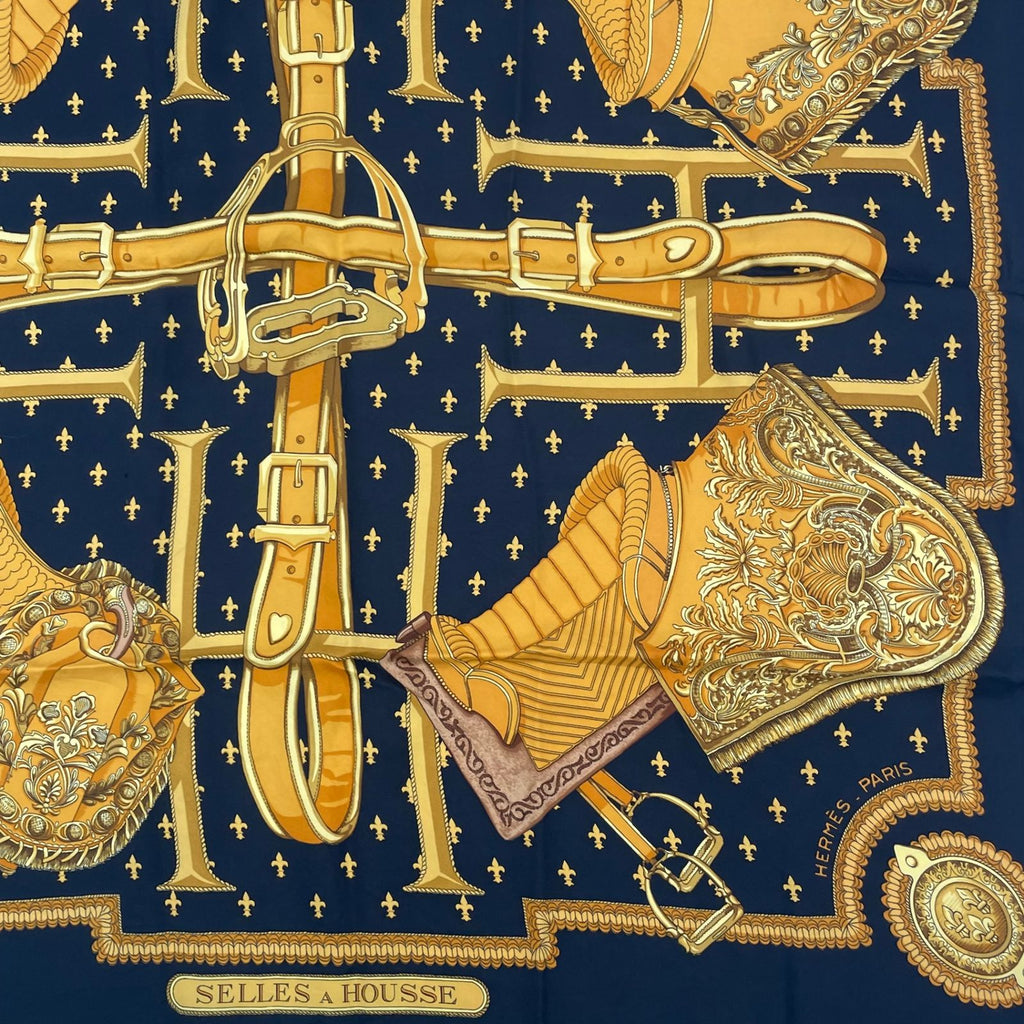 Hermes Carre 90 Selles a Housse Cover Scarf Silk Black — view 5