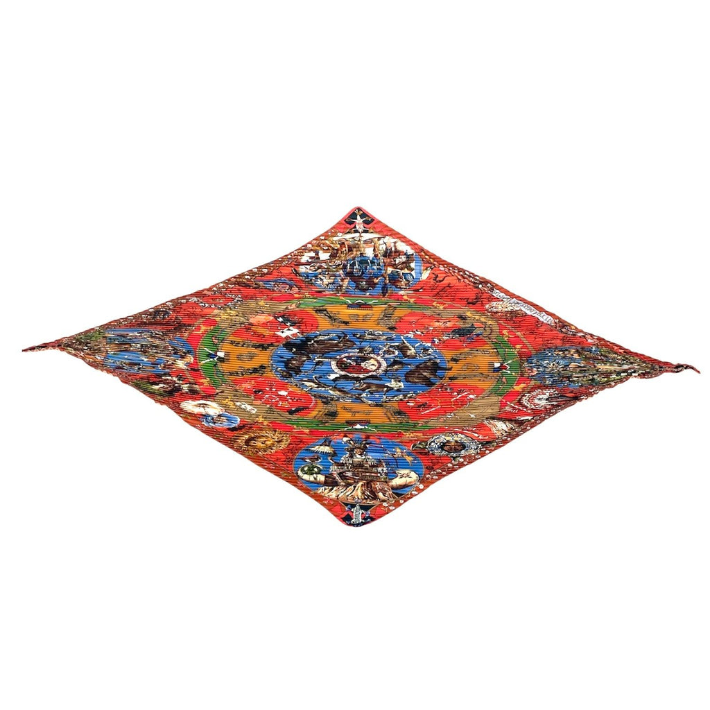 Hermes les Mythologies Des Hommes Rouges Legend of Brown Pleats Silk Scarf — view 2