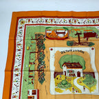 Hermes Carre 90 RE Tour a la Terre Return Silk Scarf Orange — view 2