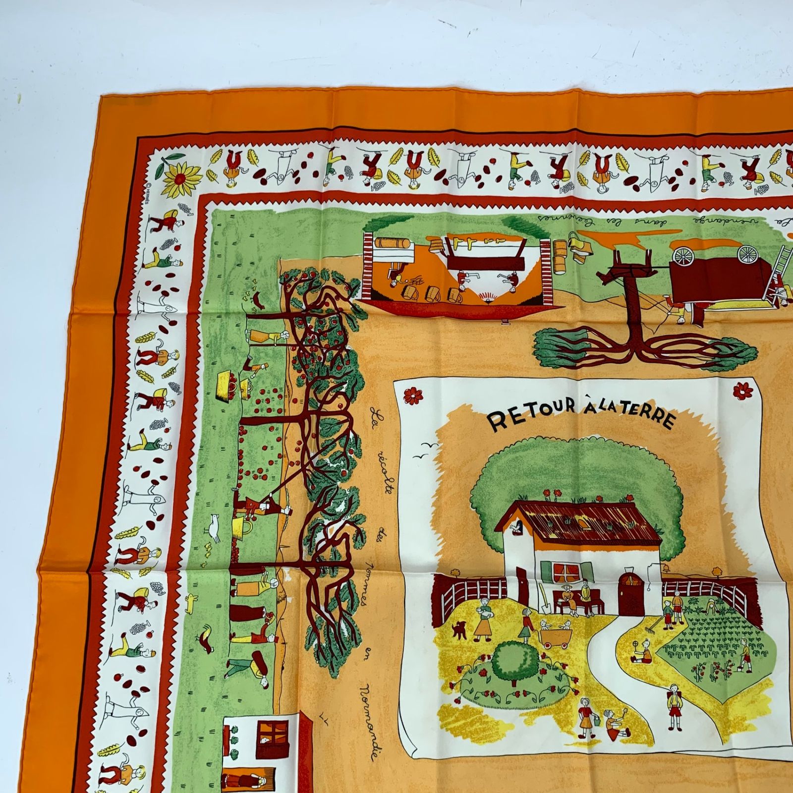 Hermes Carre 90 RE Tour a la Terre Return Silk Scarf Orange — view 2
