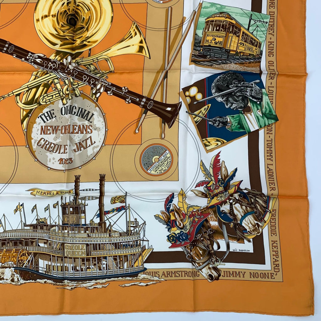 Hermes Carre 90 the Original New Orleans Creole Jazz New Scarf Silk Orange — view 5