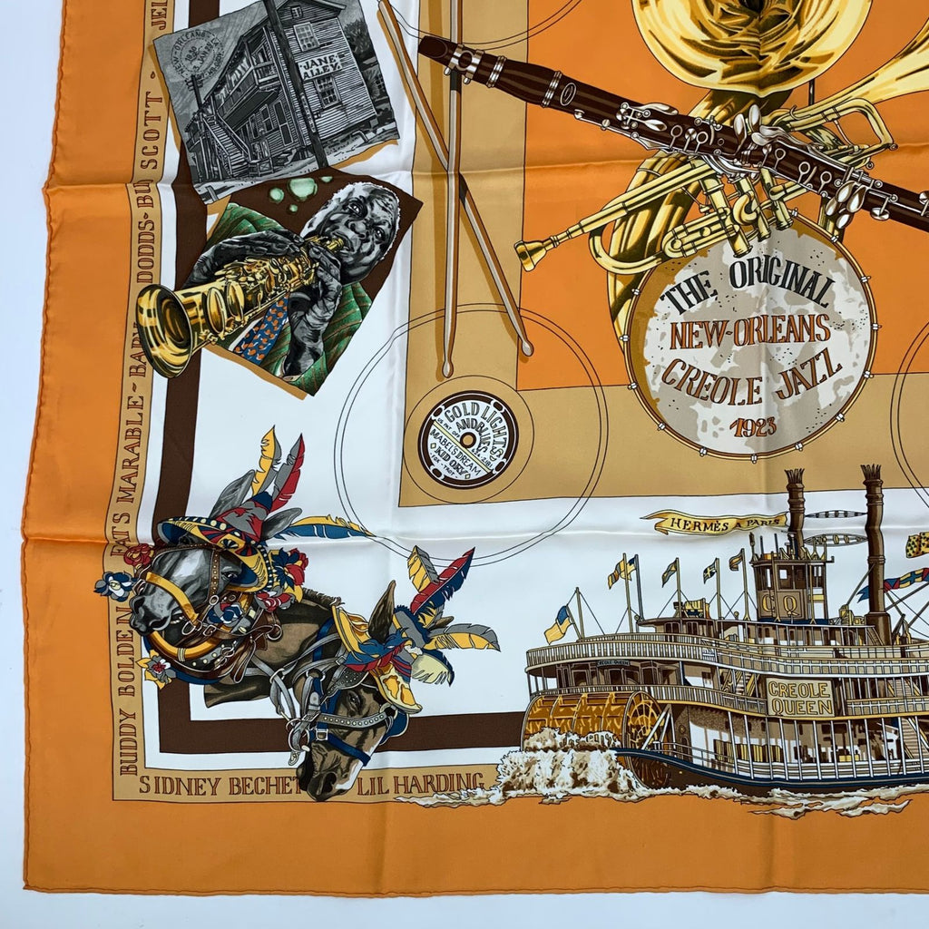Hermes Carre 90 the Original New Orleans Creole Jazz New Scarf Silk Orange — view 4