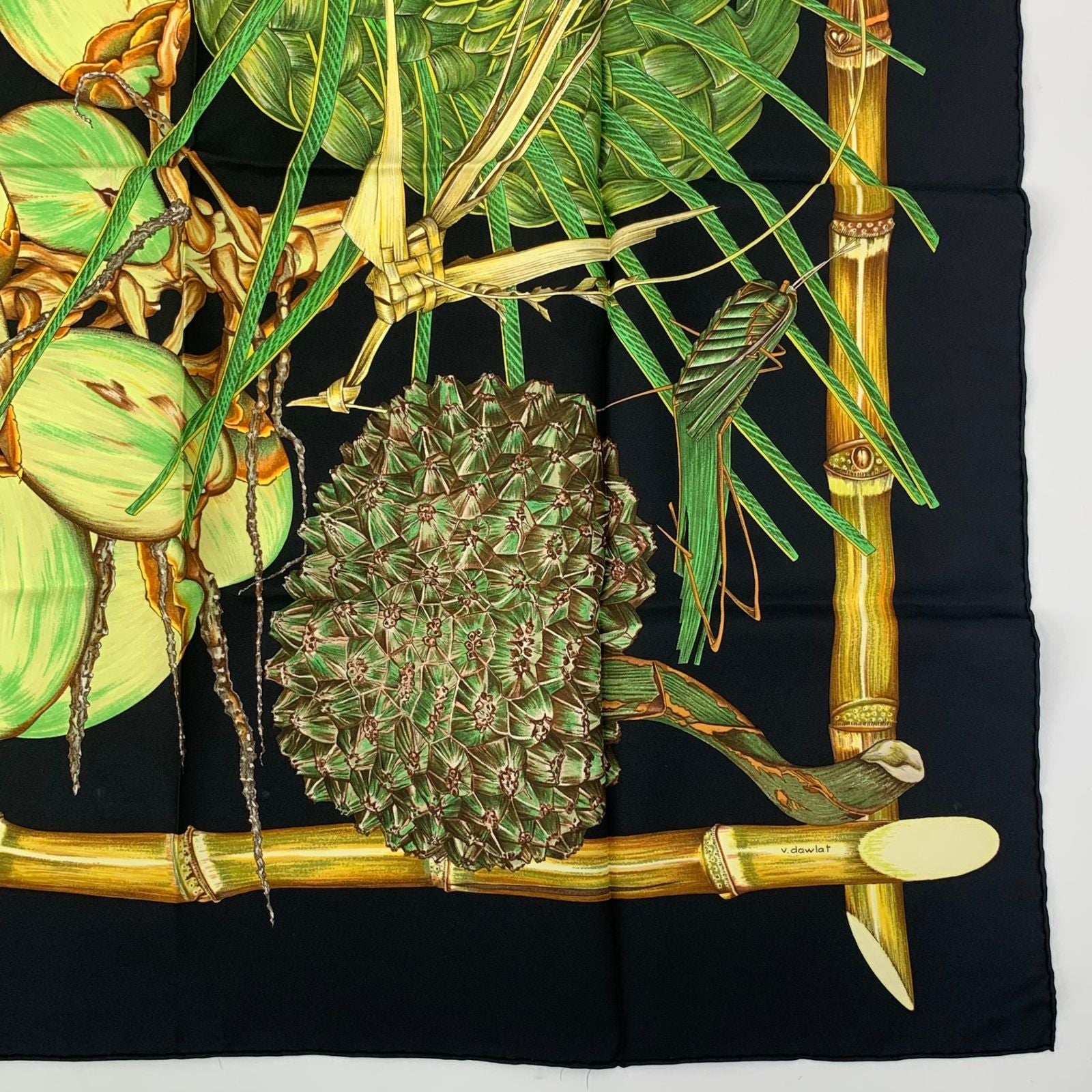 Hermes Carre 90 Jardin Creole Cles Or's Paradise Silk Scarf Black — view 5