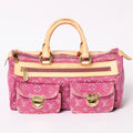 Louis Vuitton Neo Speedy Handbag Monogram Denim Gold Pink