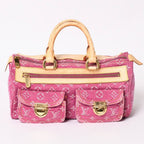 Louis Vuitton Neo Speedy Handbag Monogram Denim Gold Pink