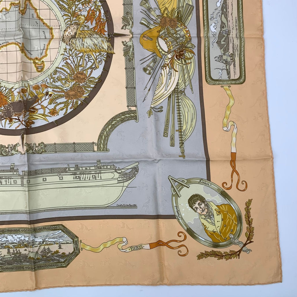 Hermes Carre 90 le Geographe Geographer Silk 100% Beige Scarf — view 5