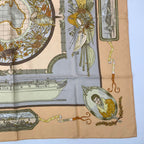 Hermes Carre 90 le Geographe Geographer Silk 100% Beige Scarf — view 5