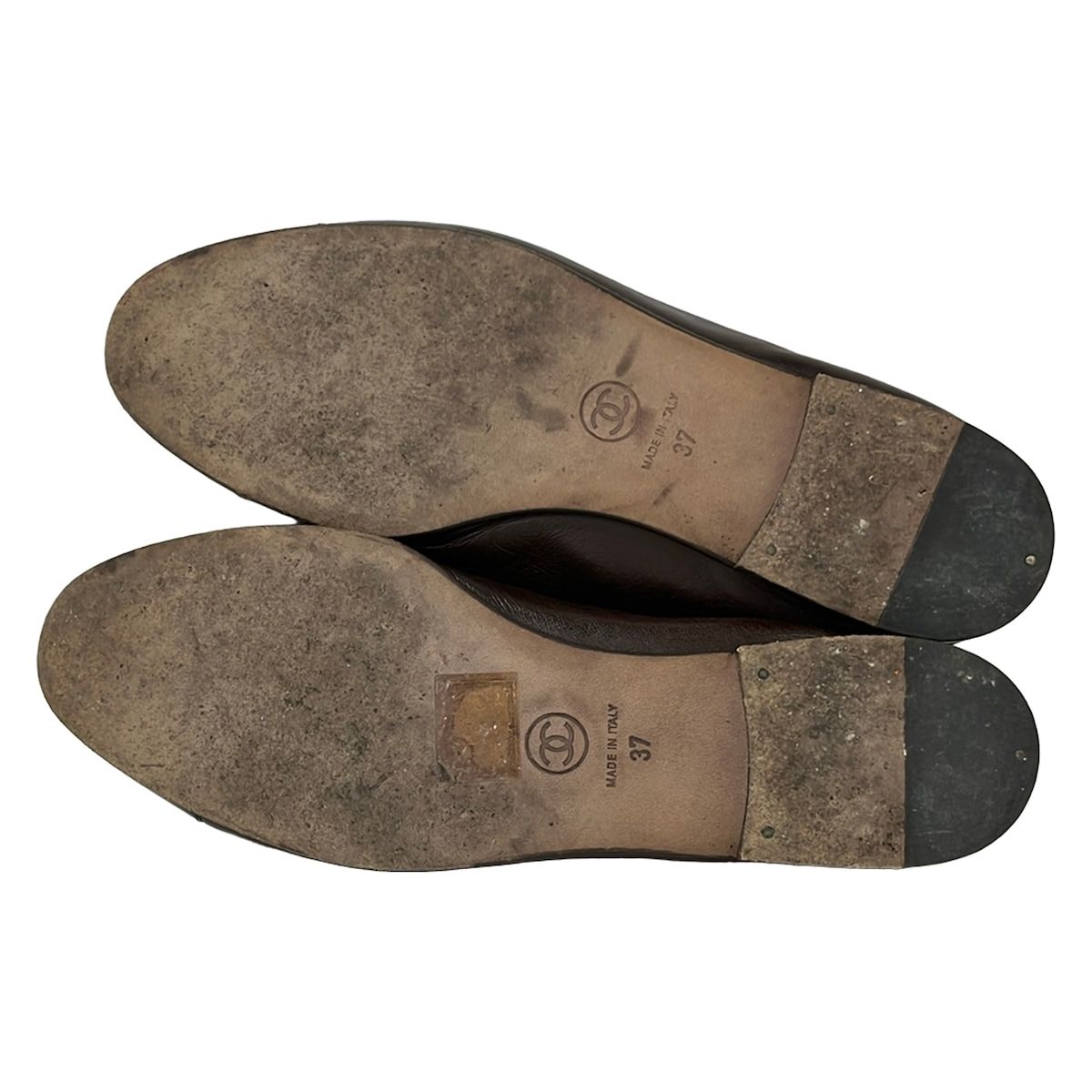 Chanel Flat Shoes 37 Dark Brown Black Ribbon Leather Lambskin — view 4