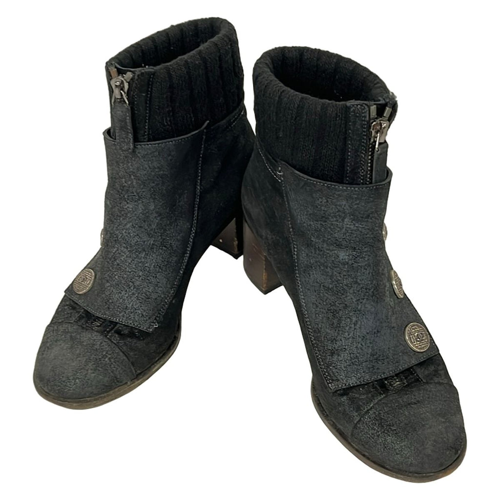 Chanel Short Boots 37 C Black Silver Wool — view 2