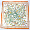 Hermes Carre 90 Wild Carnation and Dianthus Silk Scarf Orange