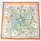 Hermes Carre 90 Wild Carnation and Dianthus Silk Scarf Orange