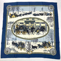Hermes Carre 90 Mail Lhiver en Poste Scarf Silk Blue