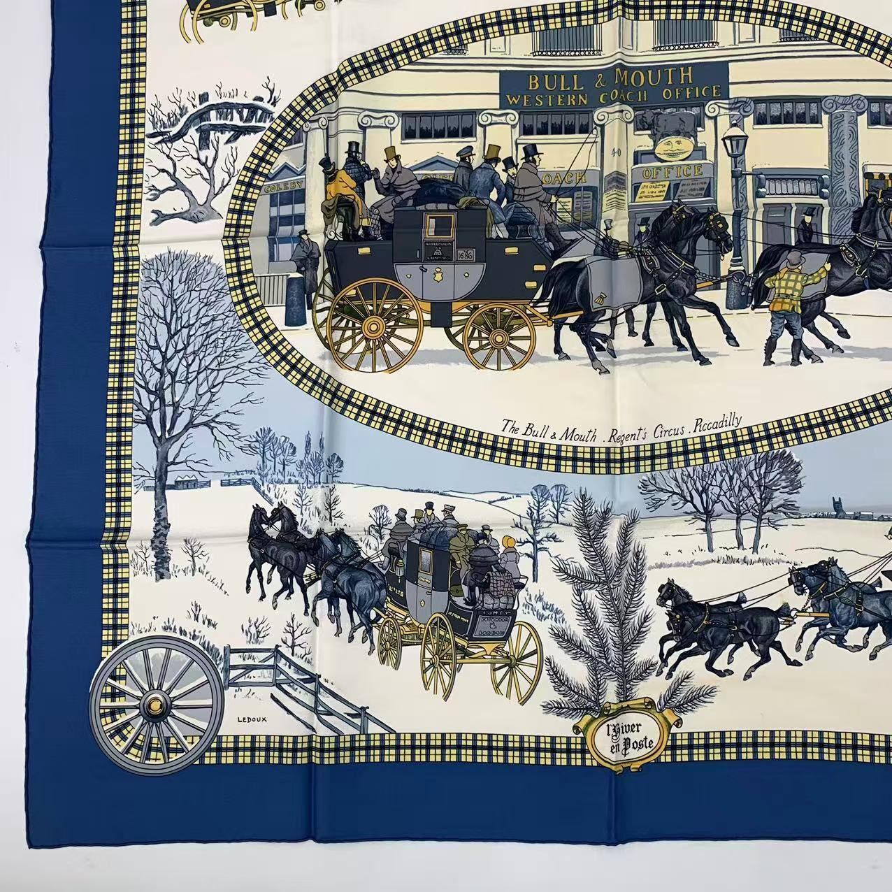 Hermes Carre 90 Mail Lhiver en Poste Scarf Silk Blue — view 4