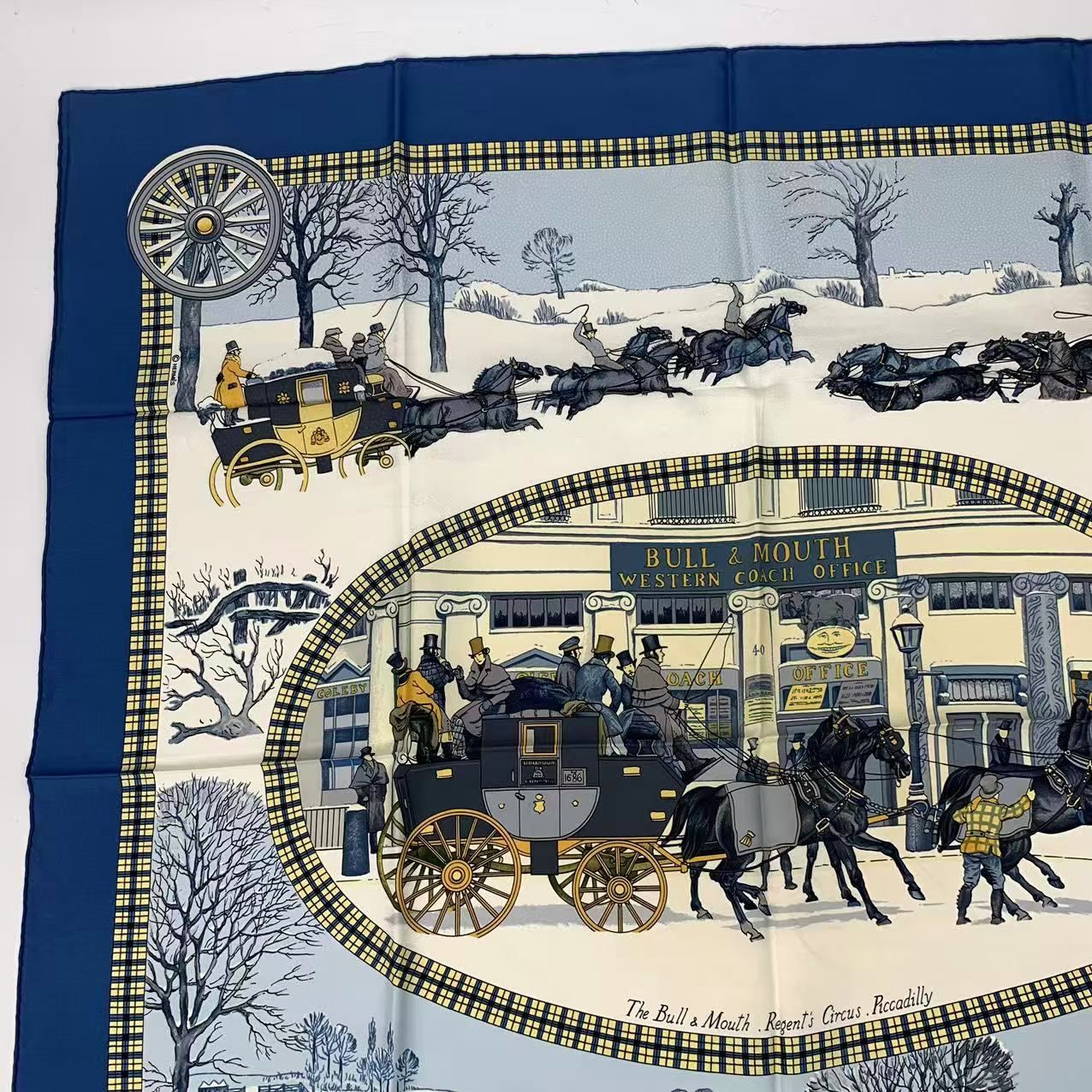 Hermes Carre 90 Mail Lhiver en Poste Scarf Silk Blue — view 2
