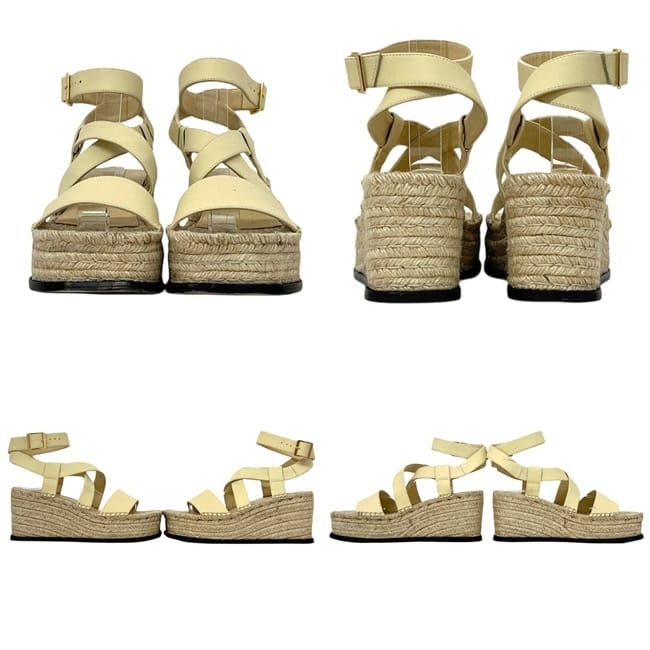 Loewe Thick Sole Sandals Beige Light Yellow Leather Wedge — view 2