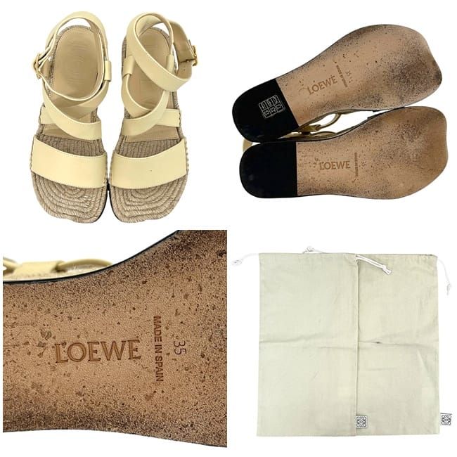 Loewe Thick Sole Sandals Beige Light Yellow Leather Wedge — view 3