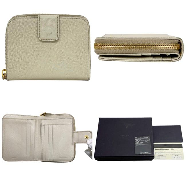 Prada Bifold Wallet Beige White Cera with Coin Purse Saffiano Leather — view 2