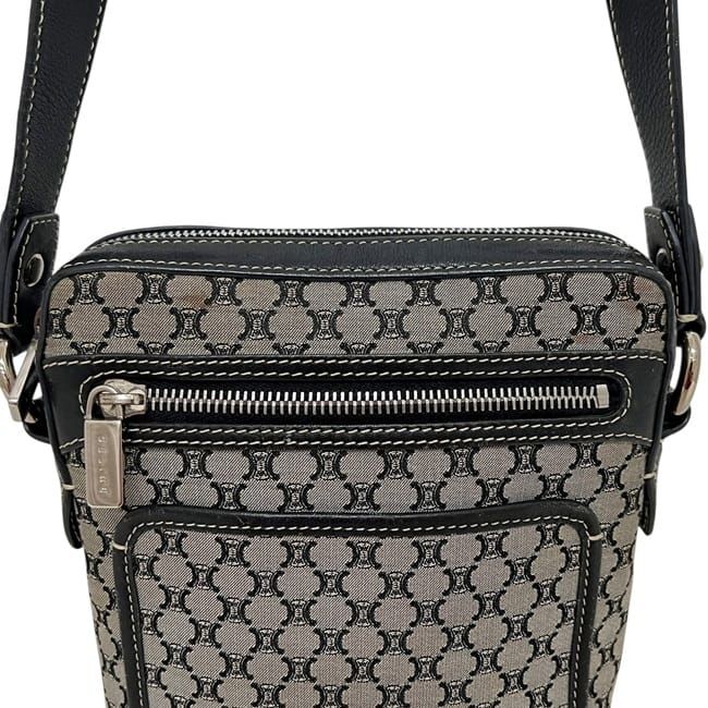 Celine Shoulder Bag Gray Black Macadam Crossbody Nylon Leather 16 — view 5
